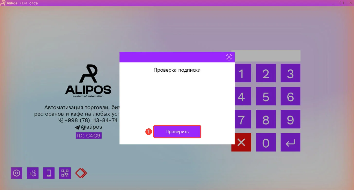 Окно «Проверка подписки»