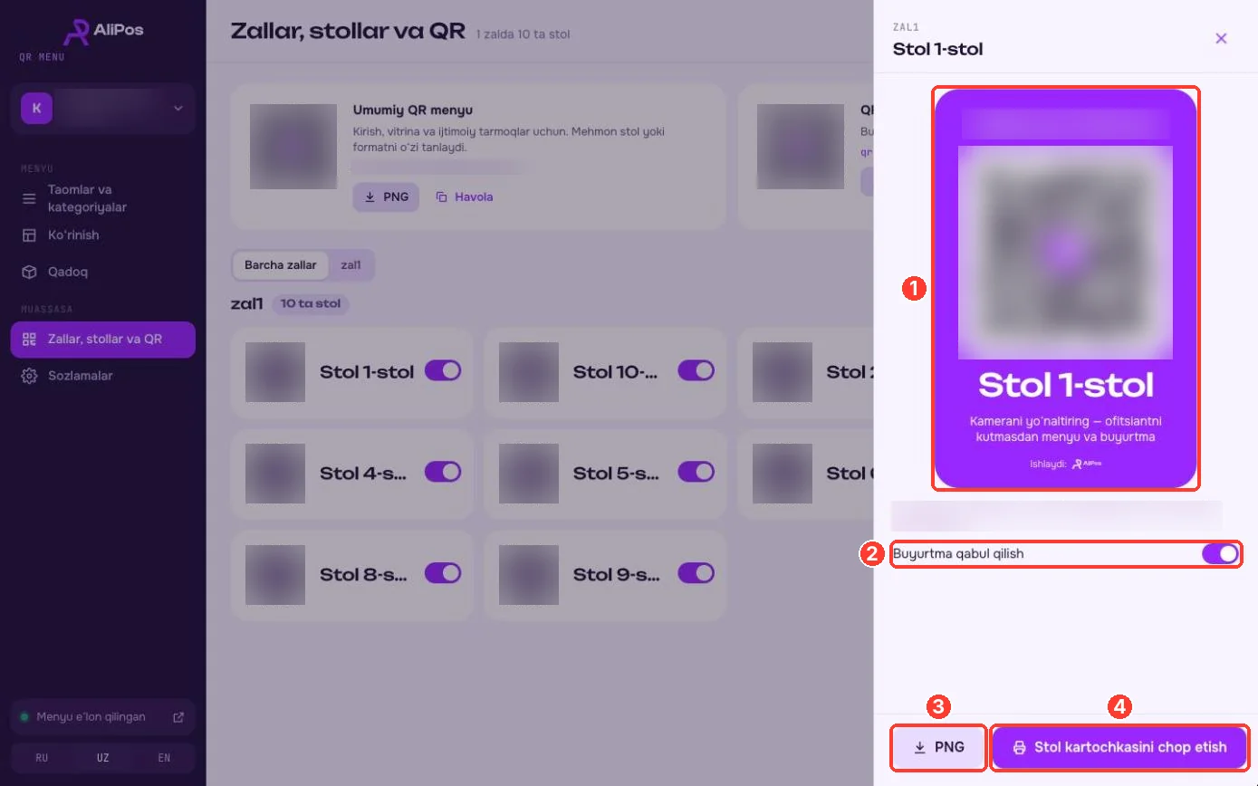 Stol QR-kodi va kartochkasi