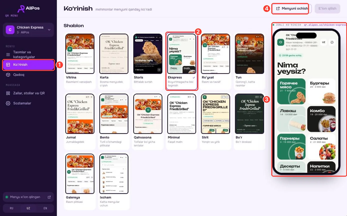 QR-menyu admin paneli